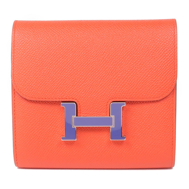 HERMES Epsom皮革Constance Slim Wallet銀扣錢包Rouge Tomato-0