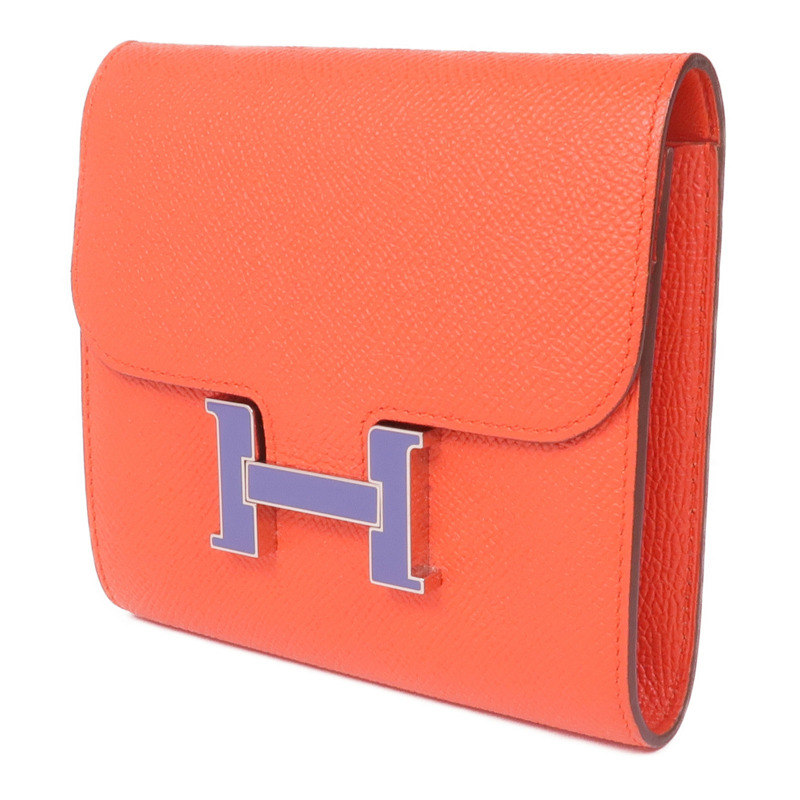 HERMES Epsom皮革Constance Slim Wallet銀扣錢包Rouge Tomato-2