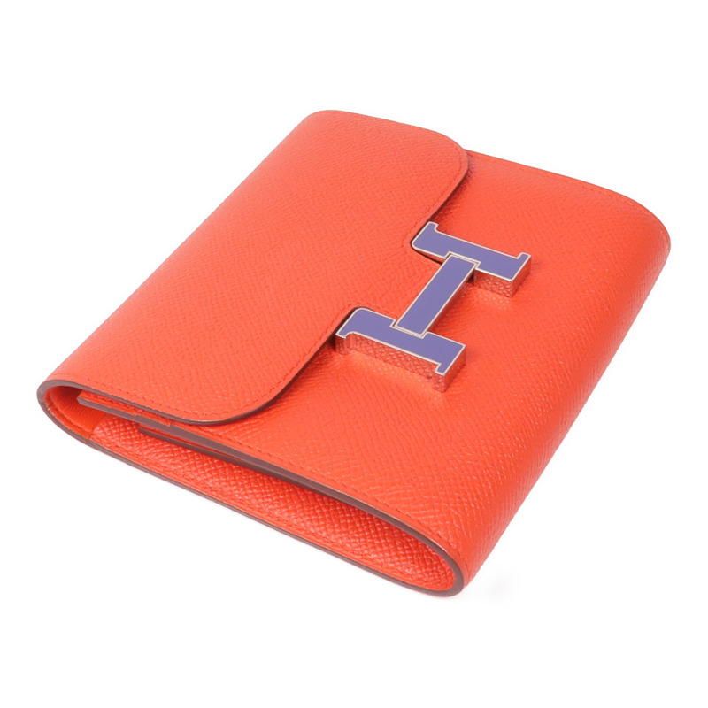 HERMES Epsom皮革Constance Slim Wallet銀扣錢包Rouge Tomato-3