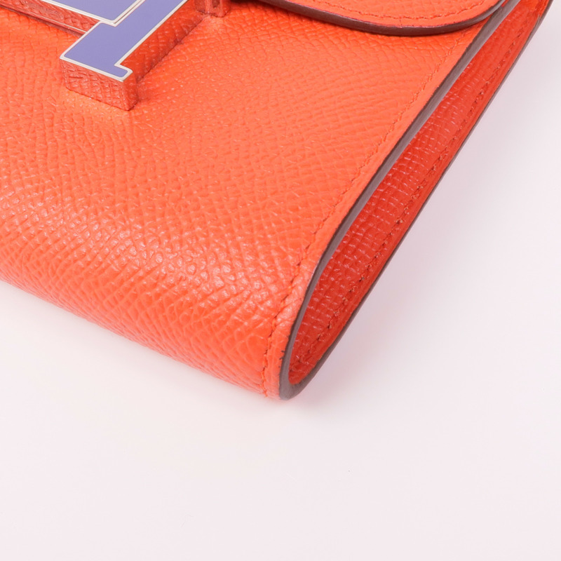 HERMES Epsom皮革Constance Slim Wallet銀扣錢包Rouge Tomato-6