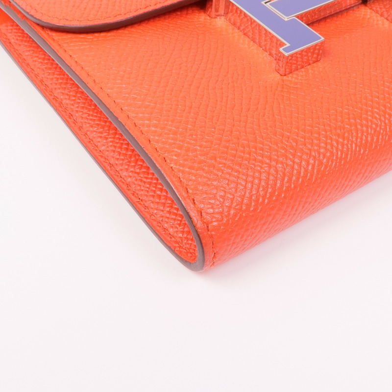 HERMES Epsom皮革Constance Slim Wallet銀扣錢包Rouge Tomato-7