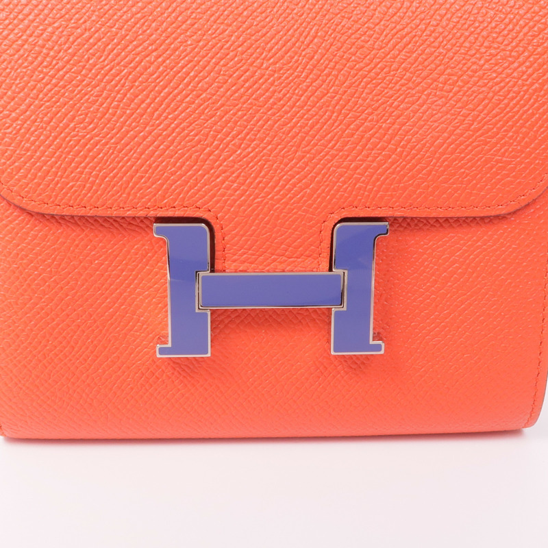 HERMES Epsom皮革Constance Slim Wallet銀扣錢包Rouge Tomato-10