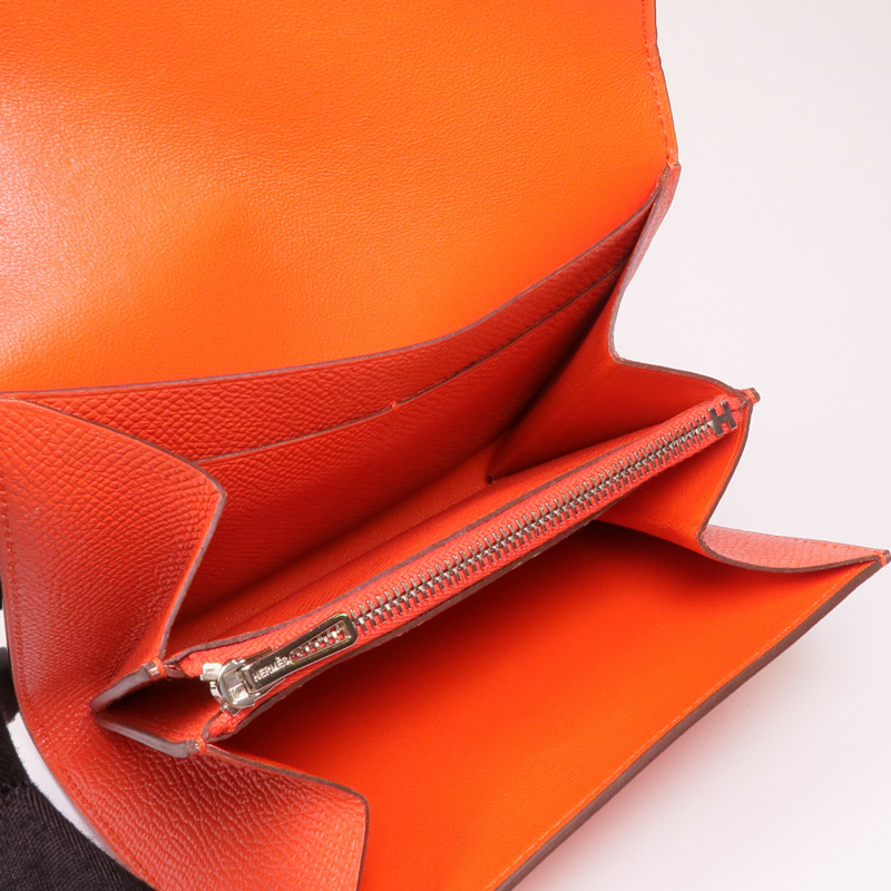 HERMES Epsom皮革Constance Slim Wallet銀扣錢包Rouge Tomato-12