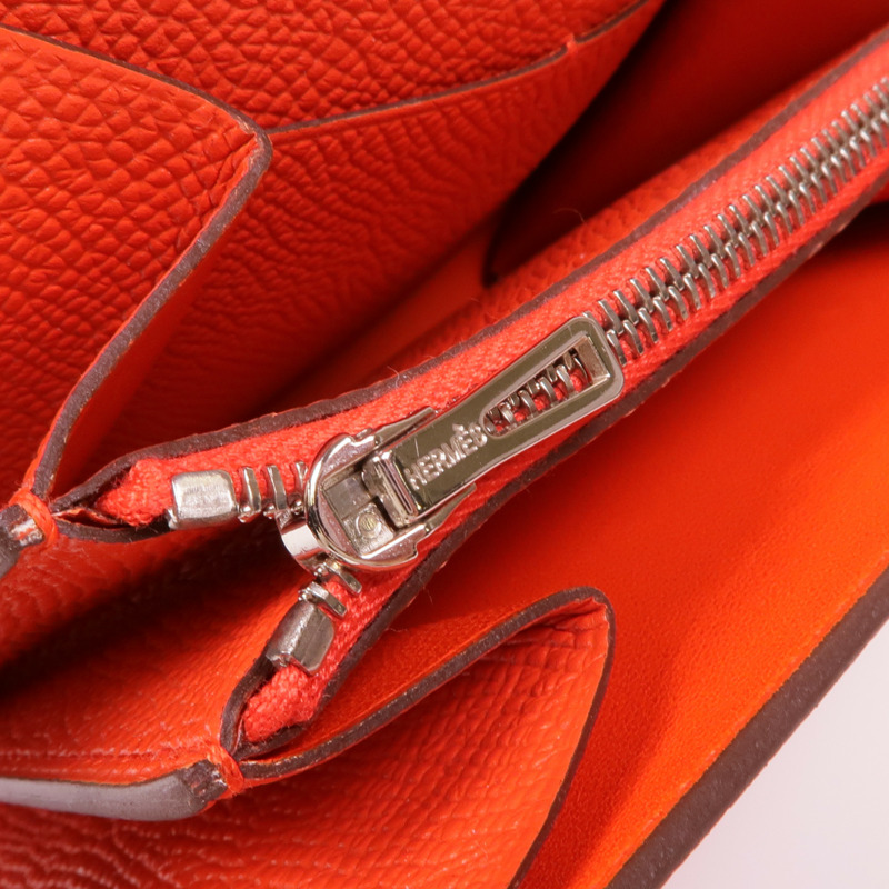 HERMES Epsom皮革Constance Slim Wallet銀扣錢包Rouge Tomato-13