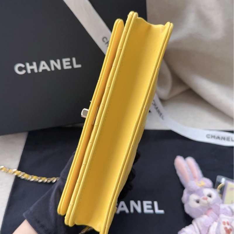 【配件：防塵袋 💕】Chanel woc 黃色 小雞黃 金扣 珍珠 手柄 牛皮 手提 單肩 斜挎-4