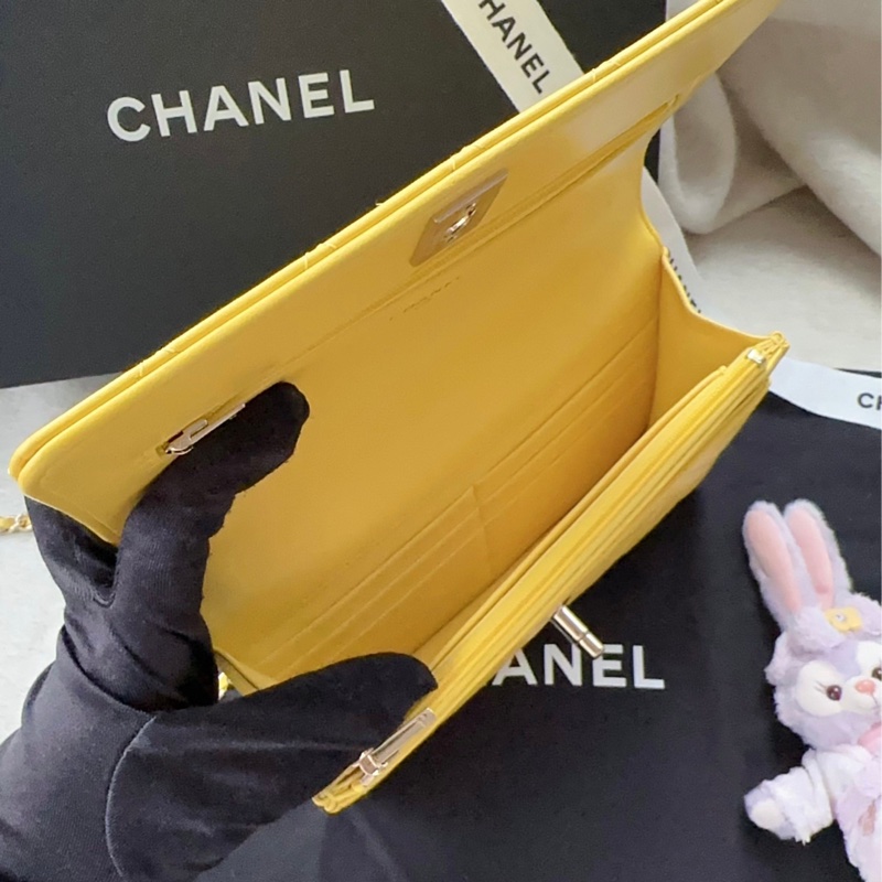 【配件：防塵袋 💕】Chanel woc 黃色 小雞黃 金扣 珍珠 手柄 牛皮 手提 單肩 斜挎-5