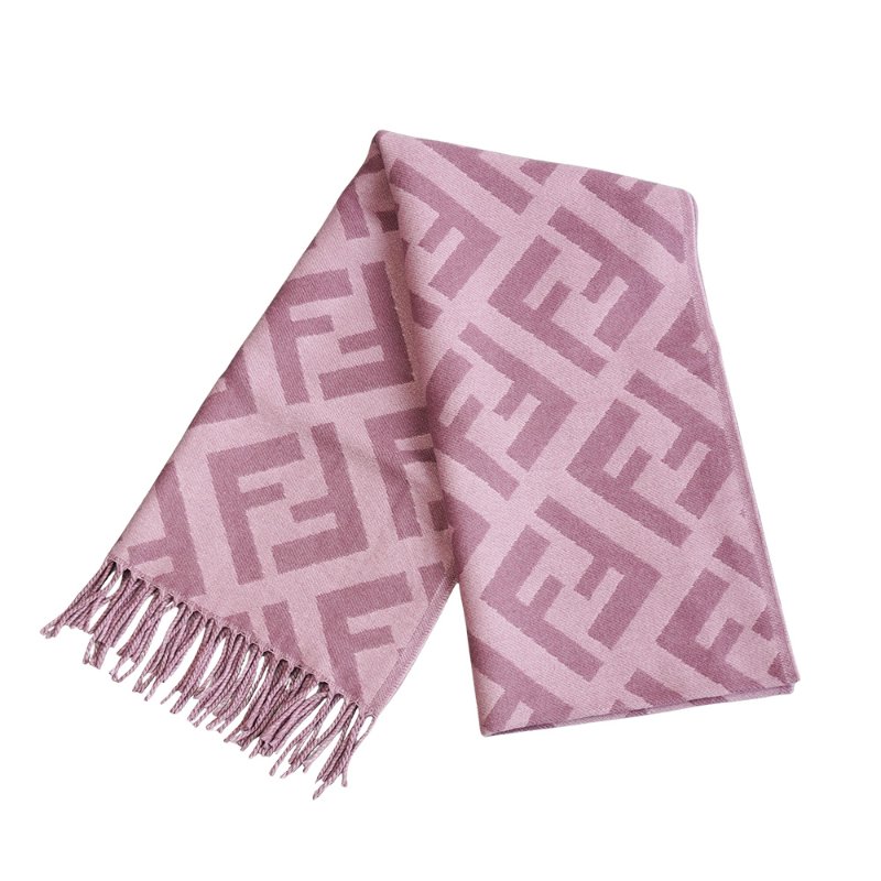 Fendi 粉紫FF logo羊絨流蘇圍巾-0