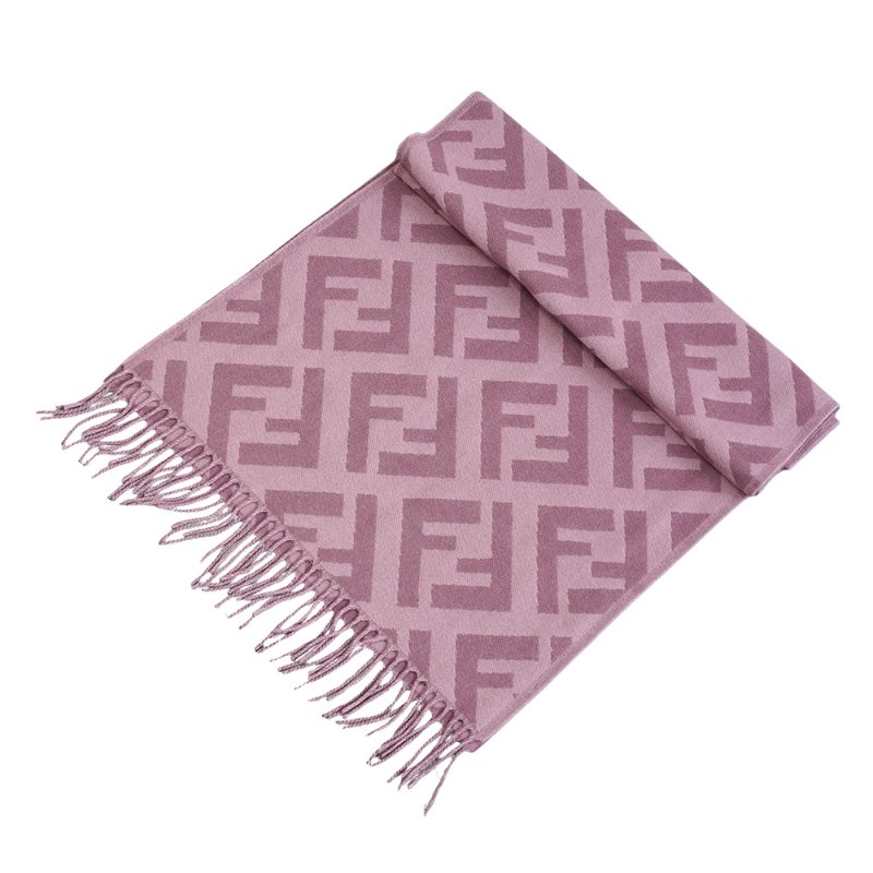 Fendi 粉紫FF logo羊絨流蘇圍巾-1