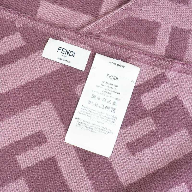 Fendi 粉紫FF logo羊絨流蘇圍巾-2