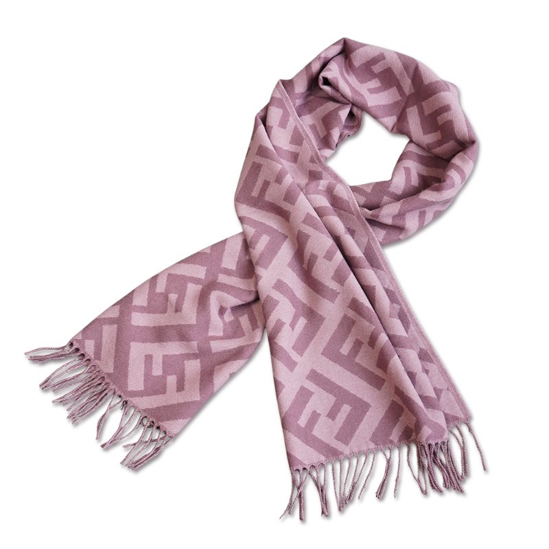 Fendi 粉紫FF logo羊絨流蘇圍巾-3