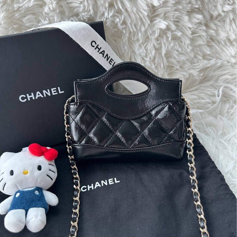 【配件：防塵袋 💕】Chanel 31bag 超mini supermini 黑金 黑色 金扣 手提 單肩 斜挎-1