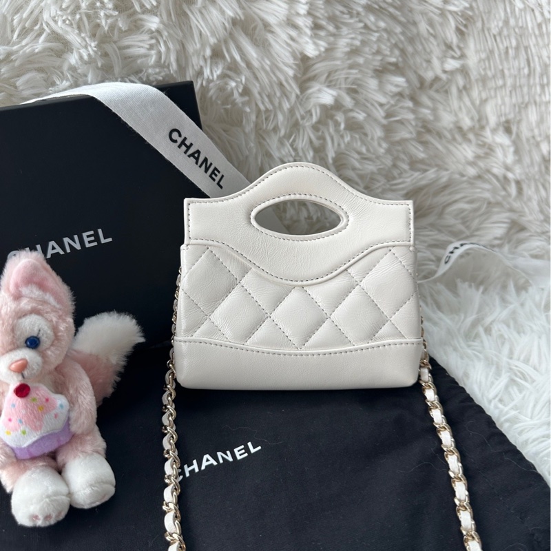 【配件：防塵袋 💕】Chanel 31bag 超mini supermini 白金 白色 金扣 手提 單肩 斜挎-1