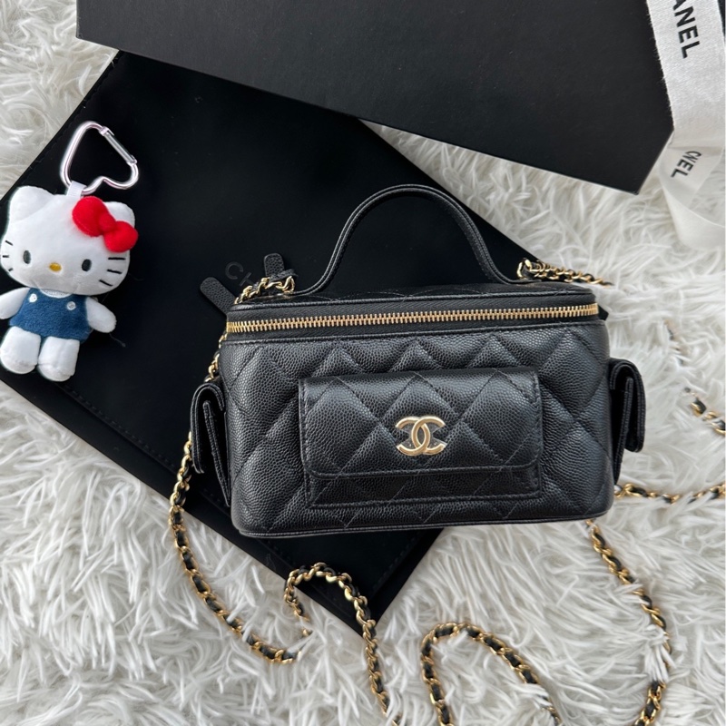 【配件：帶票大全套 💕】Chanel 25p cargo 長盒子 相機包 小號 盒子包 化妝包 黑金 黑色 金扣 荔枝牛皮 手提 單肩 斜挎-1