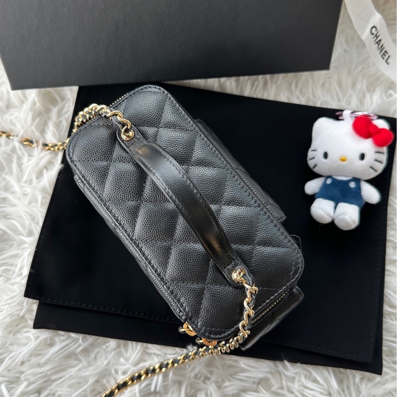 【配件：帶票大全套 💕】Chanel 25p cargo 長盒子 相機包 小號 盒子包 化妝包 黑金 黑色 金扣 荔枝牛皮 手提 單肩 斜挎-4