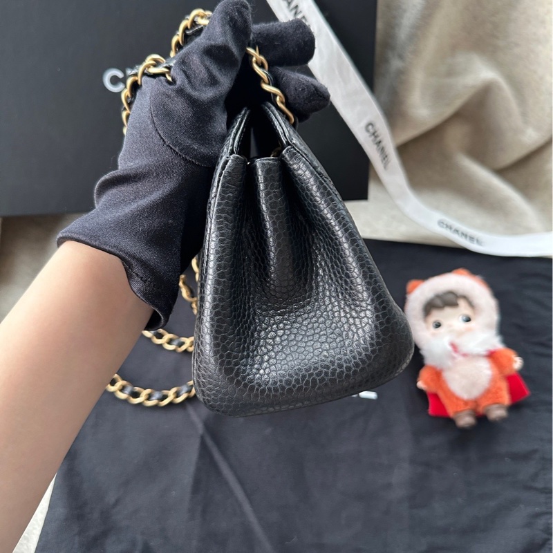 【配件:防塵袋 💕】Chanel 24K 保齡球 小號 黑金 黑色 金扣 荔枝牛皮 手提 單肩 腋下 斜挎-2