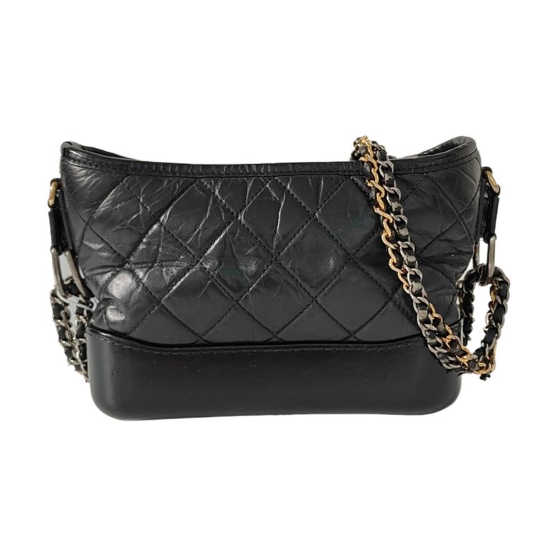 CHANEL GABRIELLE小號黑色牛皮菱格紋絎縫流浪包斜挎包單肩包金色銀色釕色五金28開可拆卸肩帶-0