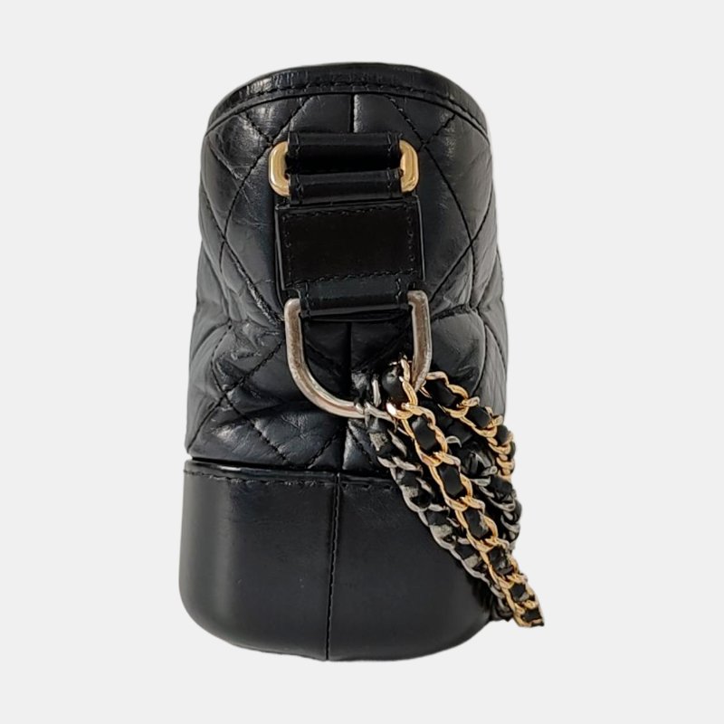 CHANEL GABRIELLE小號黑色牛皮菱格紋絎縫流浪包斜挎包單肩包金色銀色釕色五金28開可拆卸肩帶-2