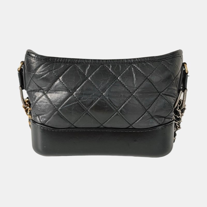 CHANEL GABRIELLE小號黑色牛皮菱格紋絎縫流浪包斜挎包單肩包金色銀色釕色五金28開可拆卸肩帶-4