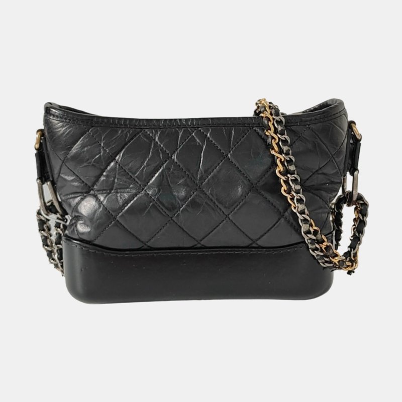 CHANEL GABRIELLE小號黑色牛皮菱格紋絎縫流浪包斜挎包單肩包金色銀色釕色五金28開可拆卸肩帶-7