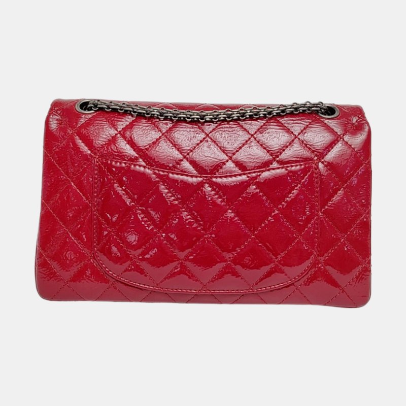 CHANEL 2.55 大號 紅色牛皮菱格紋絎縫單肩包斜挎包銀色釕色五金14開-4