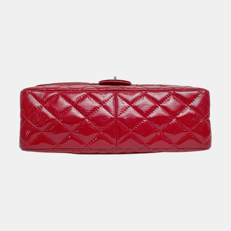 CHANEL 2.55 大號 紅色牛皮菱格紋絎縫單肩包斜挎包銀色釕色五金14開-5