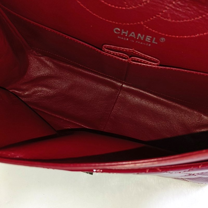 CHANEL 2.55 大號 紅色牛皮菱格紋絎縫單肩包斜挎包銀色釕色五金14開-6