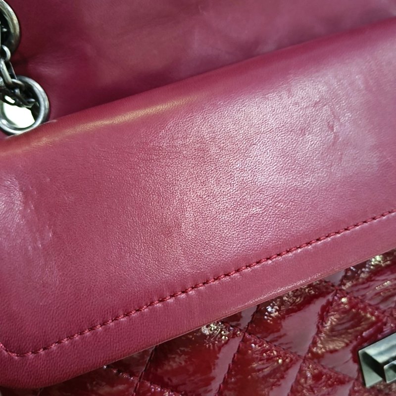 CHANEL 2.55 大號 紅色牛皮菱格紋絎縫單肩包斜挎包銀色釕色五金14開-9