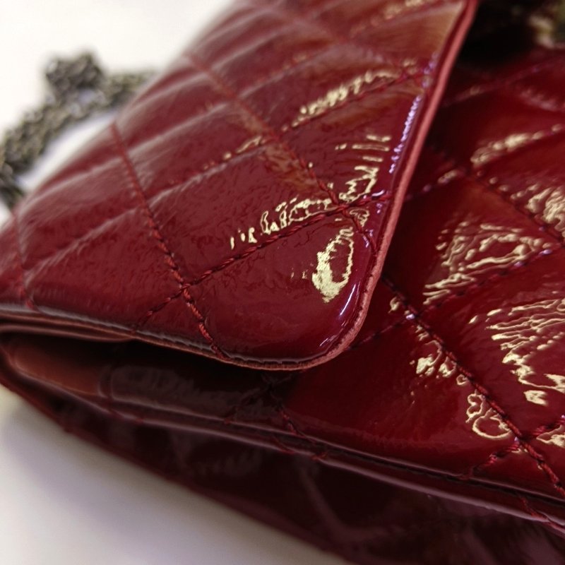 CHANEL 2.55 大號 紅色牛皮菱格紋絎縫單肩包斜挎包銀色釕色五金14開-10