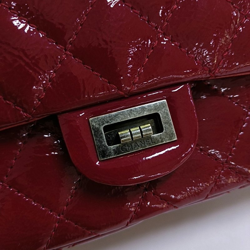 CHANEL 2.55 大號 紅色牛皮菱格紋絎縫單肩包斜挎包銀色釕色五金14開-13