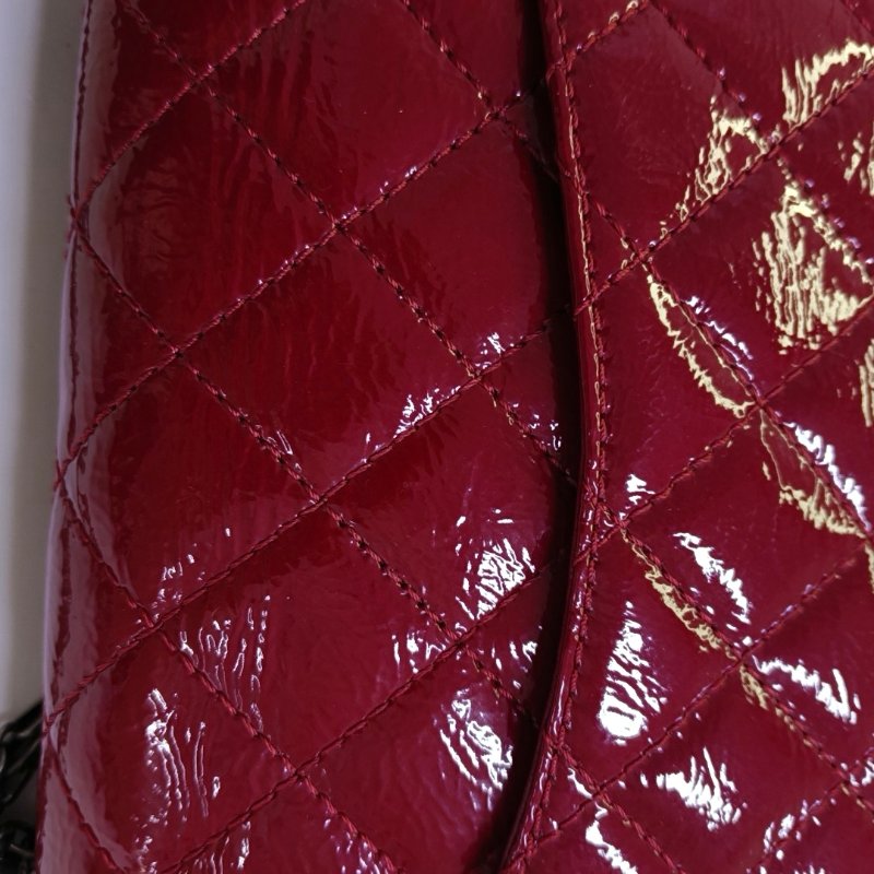 CHANEL 2.55 大號 紅色牛皮菱格紋絎縫單肩包斜挎包銀色釕色五金14開-14