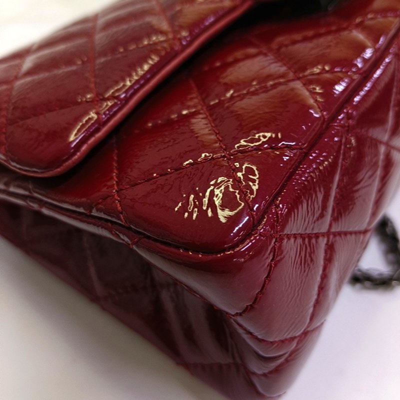 CHANEL 2.55 大號 紅色牛皮菱格紋絎縫單肩包斜挎包銀色釕色五金14開-15