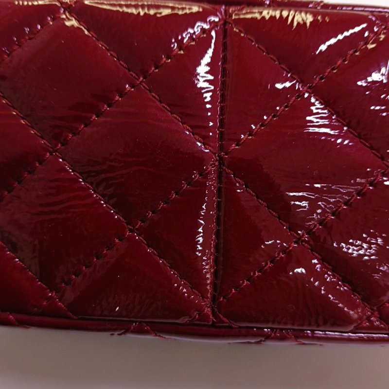 CHANEL 2.55 大號 紅色牛皮菱格紋絎縫單肩包斜挎包銀色釕色五金14開-16