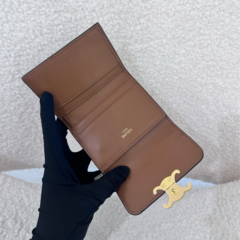 【全🆕】CELINE 凱旋門二合一錢包卡包金屬大鎖扣老花滿印合成革 銀包 card holder 女款 棕色-6