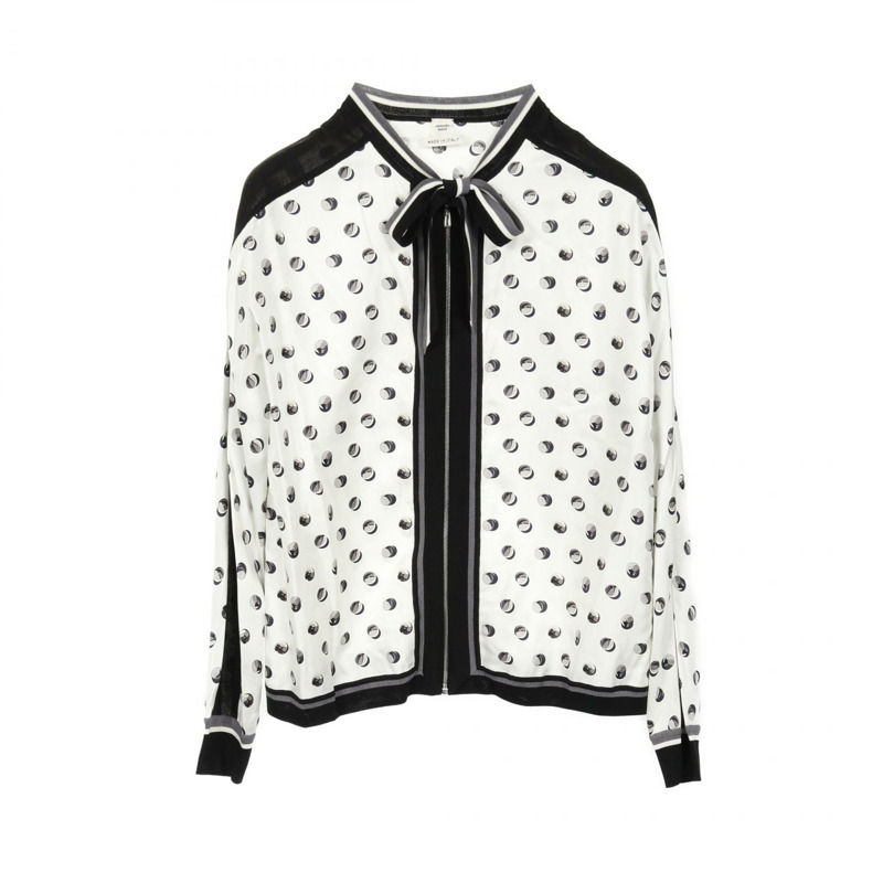 愛馬仕斜紋布巷 JEU DE BILLES 真絲短袖上衣，白色/黑色，二手女款，34碼-0