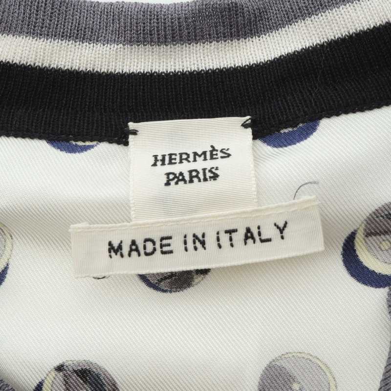 愛馬仕斜紋布巷 JEU DE BILLES 真絲短袖上衣，白色/黑色，二手女款，34碼-2