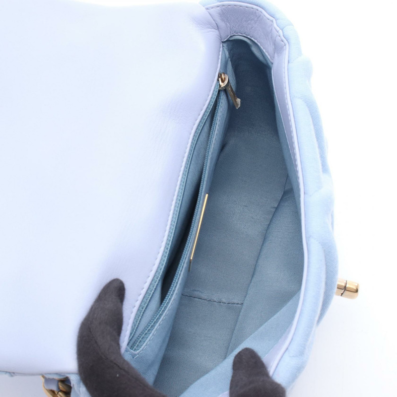 香奈兒 19 dix-neuf 鏈條肩挎包 棉質針織 藍色 二手 女士-3