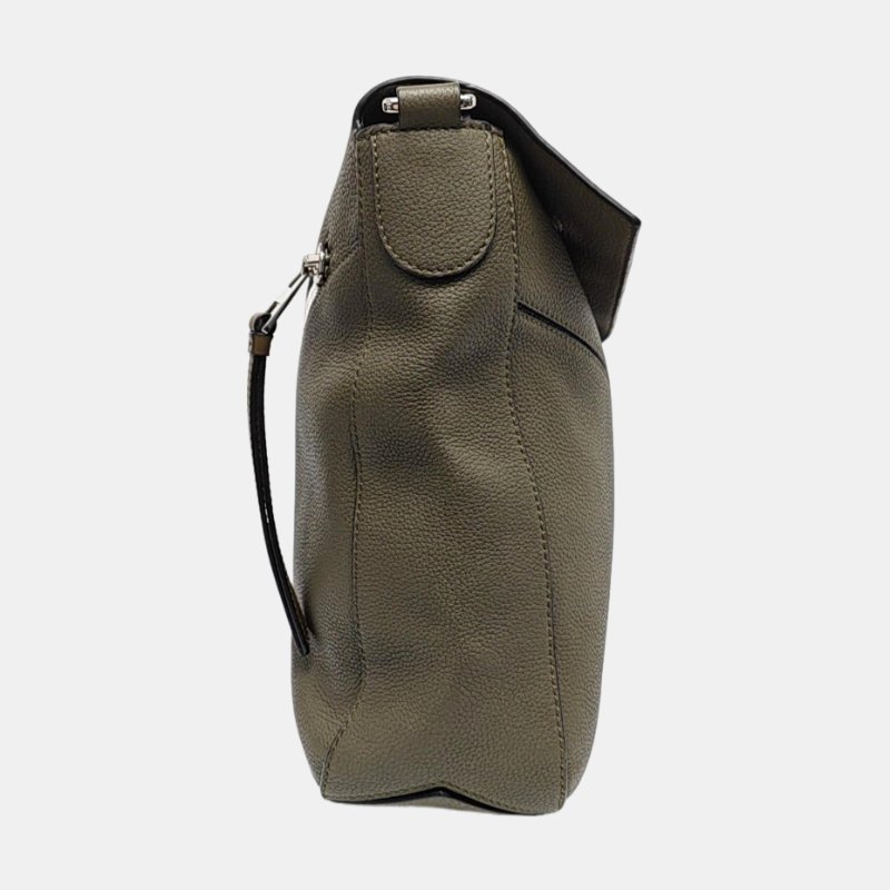 LOEWE Puzzle 綠色牛皮幾何包單肩包銀色五金可拆卸肩帶-3