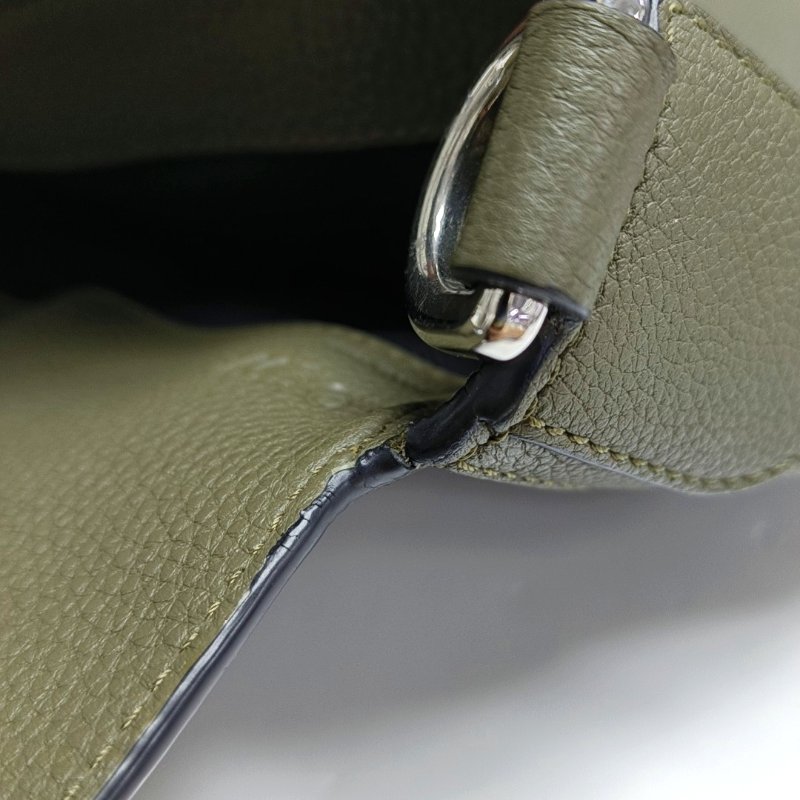 LOEWE Puzzle 綠色牛皮幾何包單肩包銀色五金可拆卸肩帶-7