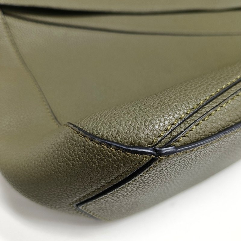 LOEWE Puzzle 綠色牛皮幾何包單肩包銀色五金可拆卸肩帶-10