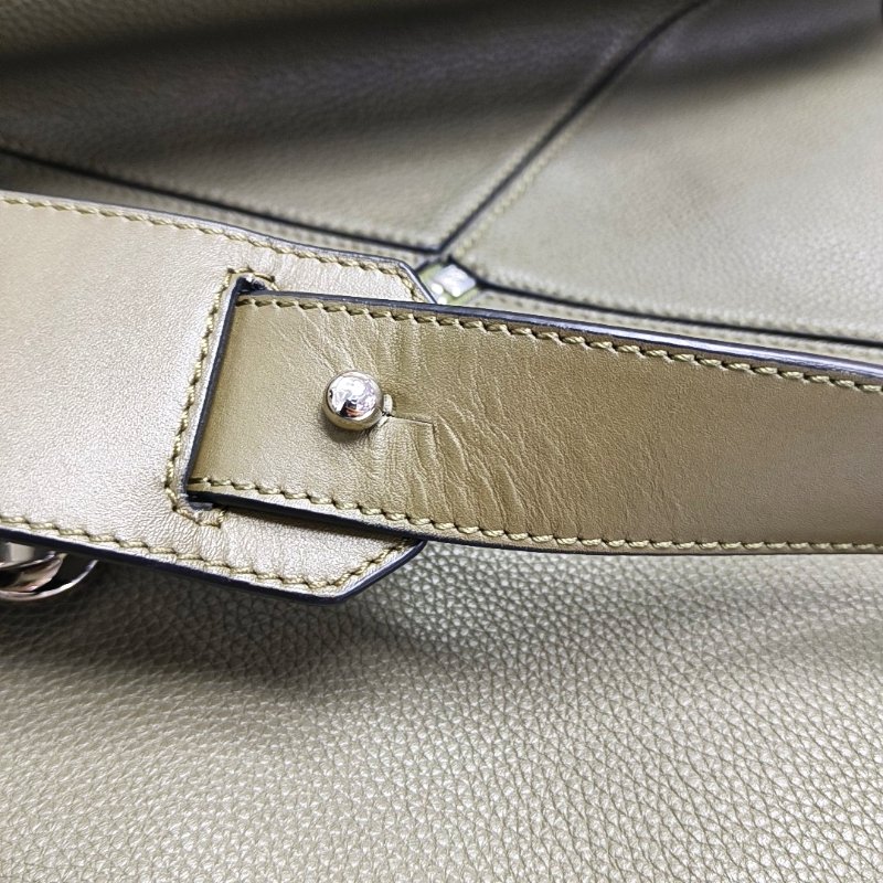 LOEWE Puzzle 綠色牛皮幾何包單肩包銀色五金可拆卸肩帶-13