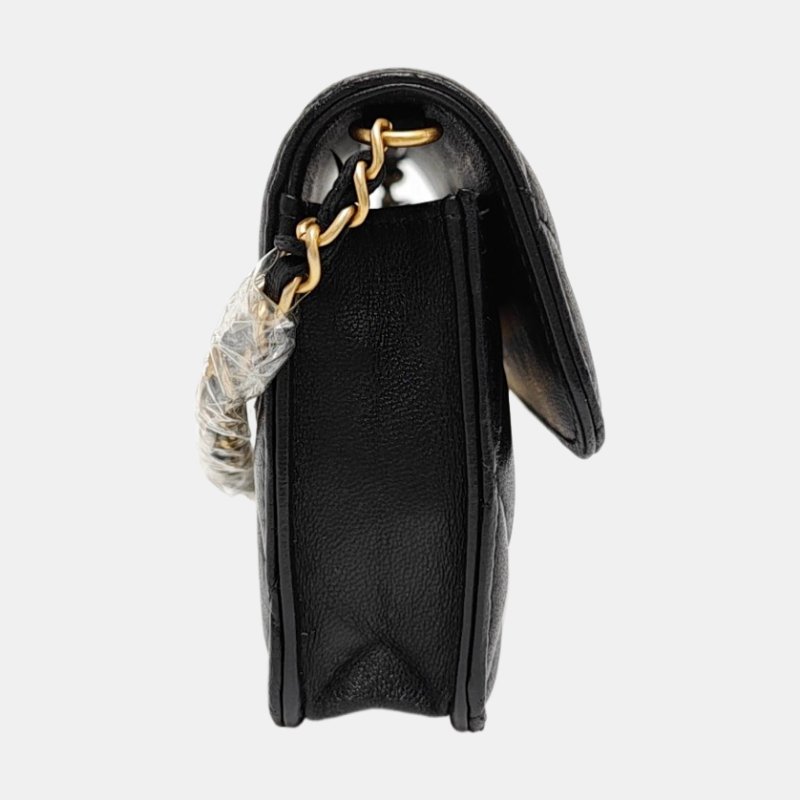 CHANEL 黑色羊皮菱格紋金球斜挎包單肩包腰包/胸包 金色五金 31開-3