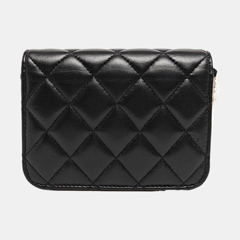 CHANEL 黑色羊皮菱格紋金球斜挎包單肩包腰包/胸包 金色五金 31開-4