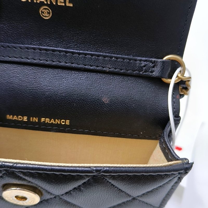 CHANEL 黑色羊皮菱格紋金球斜挎包單肩包腰包/胸包 金色五金 31開-7