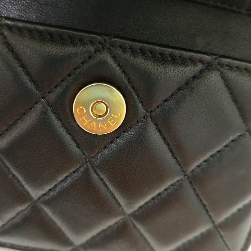 CHANEL 黑色羊皮菱格紋金球斜挎包單肩包腰包/胸包 金色五金 31開-8