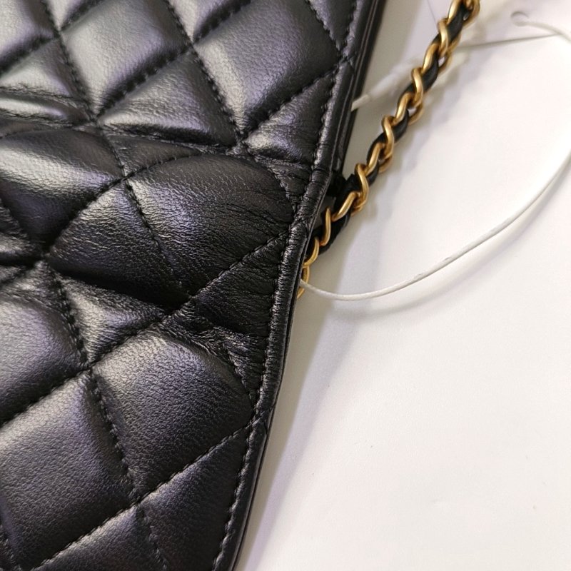 CHANEL 黑色羊皮菱格紋金球斜挎包單肩包腰包/胸包 金色五金 31開-9
