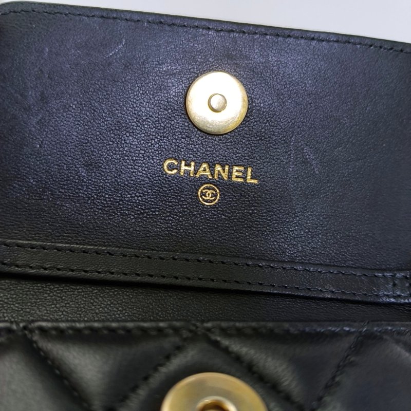 CHANEL 黑色羊皮菱格紋金球斜挎包單肩包腰包/胸包 金色五金 31開-10