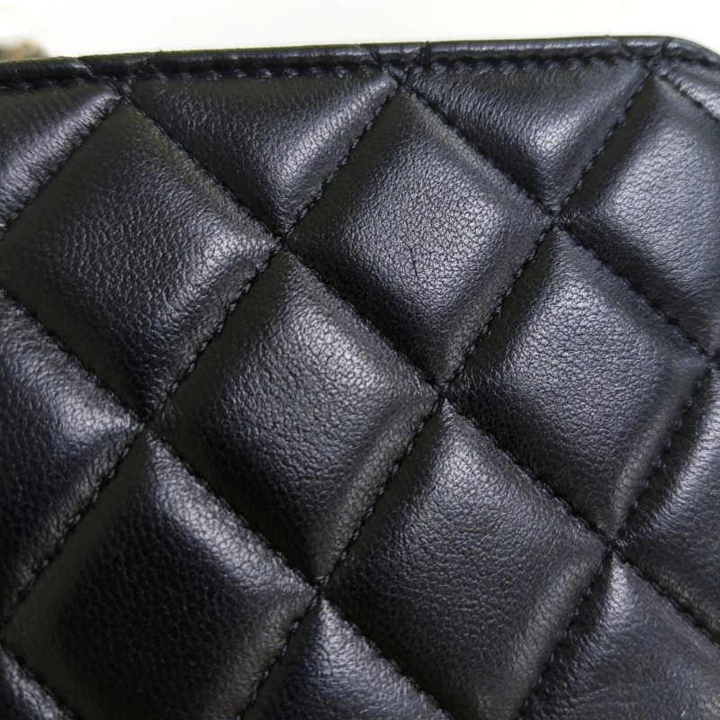 CHANEL 黑色羊皮菱格紋金球斜挎包單肩包腰包/胸包 金色五金 31開-11