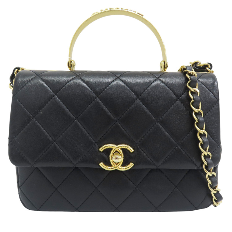 黑色 牛皮 手把 鍊帶 肩背包 金釦【CHANEL 香奈兒】 AS4605-0