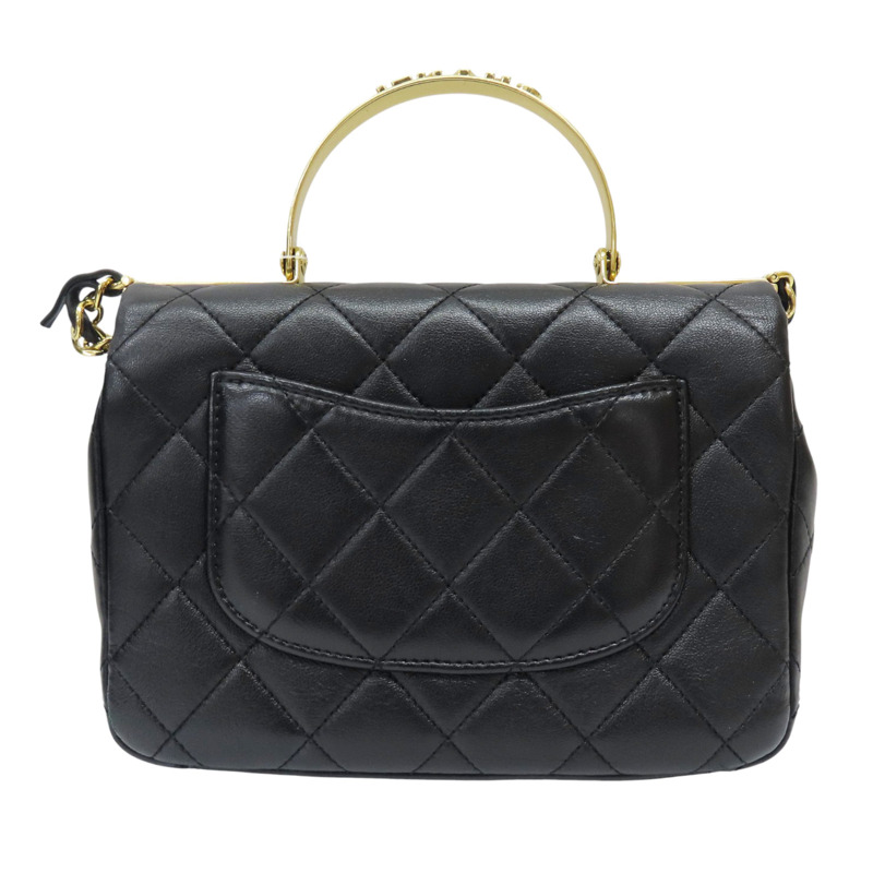 黑色 牛皮 手把 鍊帶 肩背包 金釦【CHANEL 香奈兒】 AS4605-1
