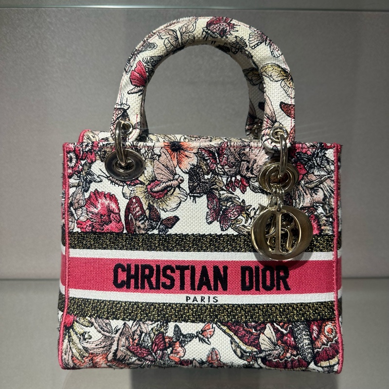 DIOR迪奥 Lady D-Lite 蝴蝶刺绣拼色戴妃包手提斜挎单肩包-0